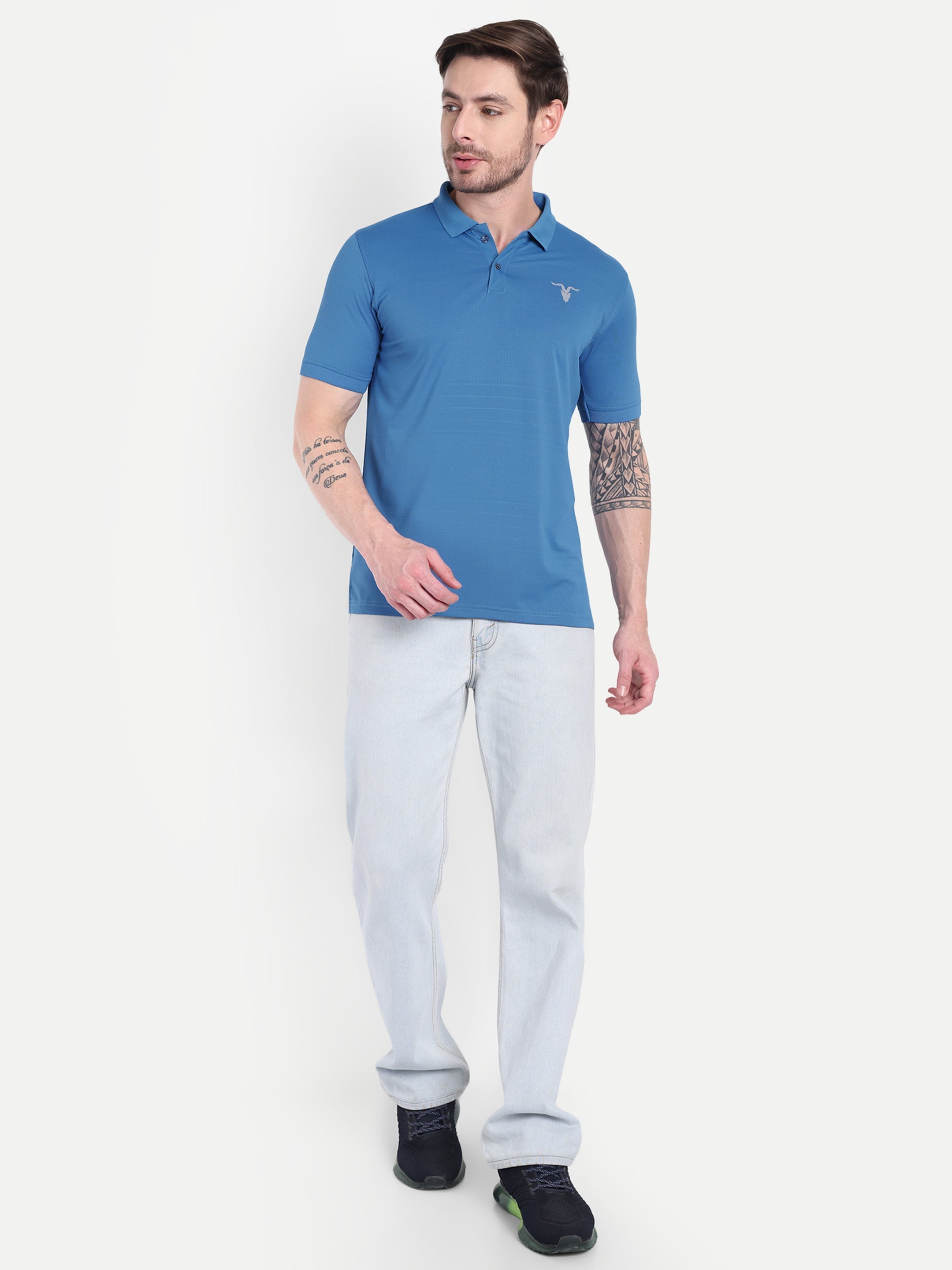 Men’s Light Indian Blue Polo T-Shirt – Casual Performance Wear