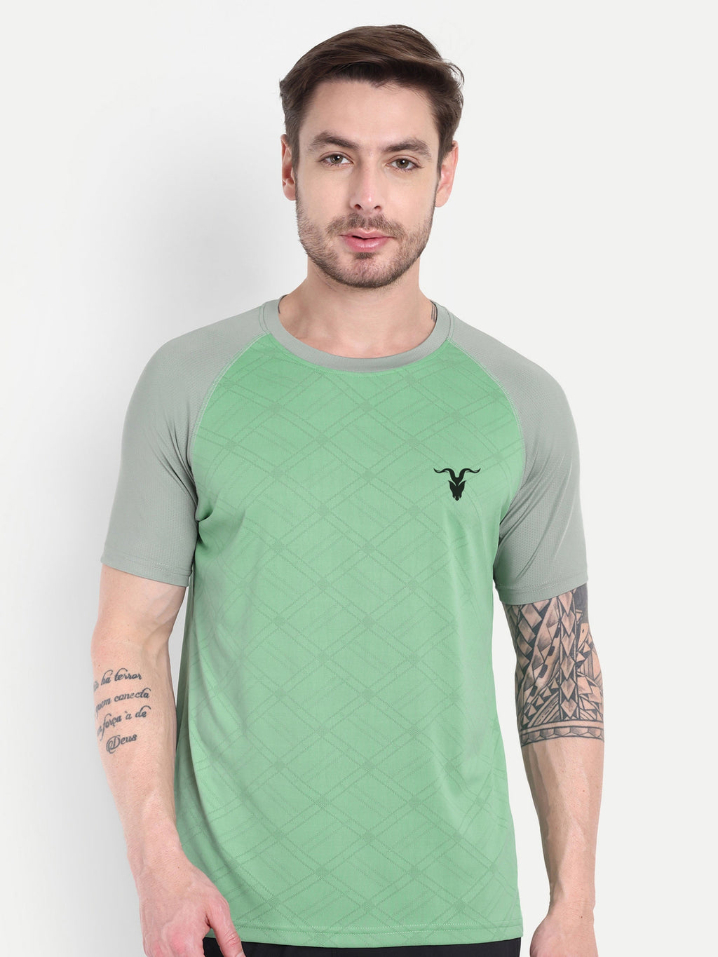 Men’s Light Green T-Shirt with Gray Sleeves – Dual Tone Activewear
