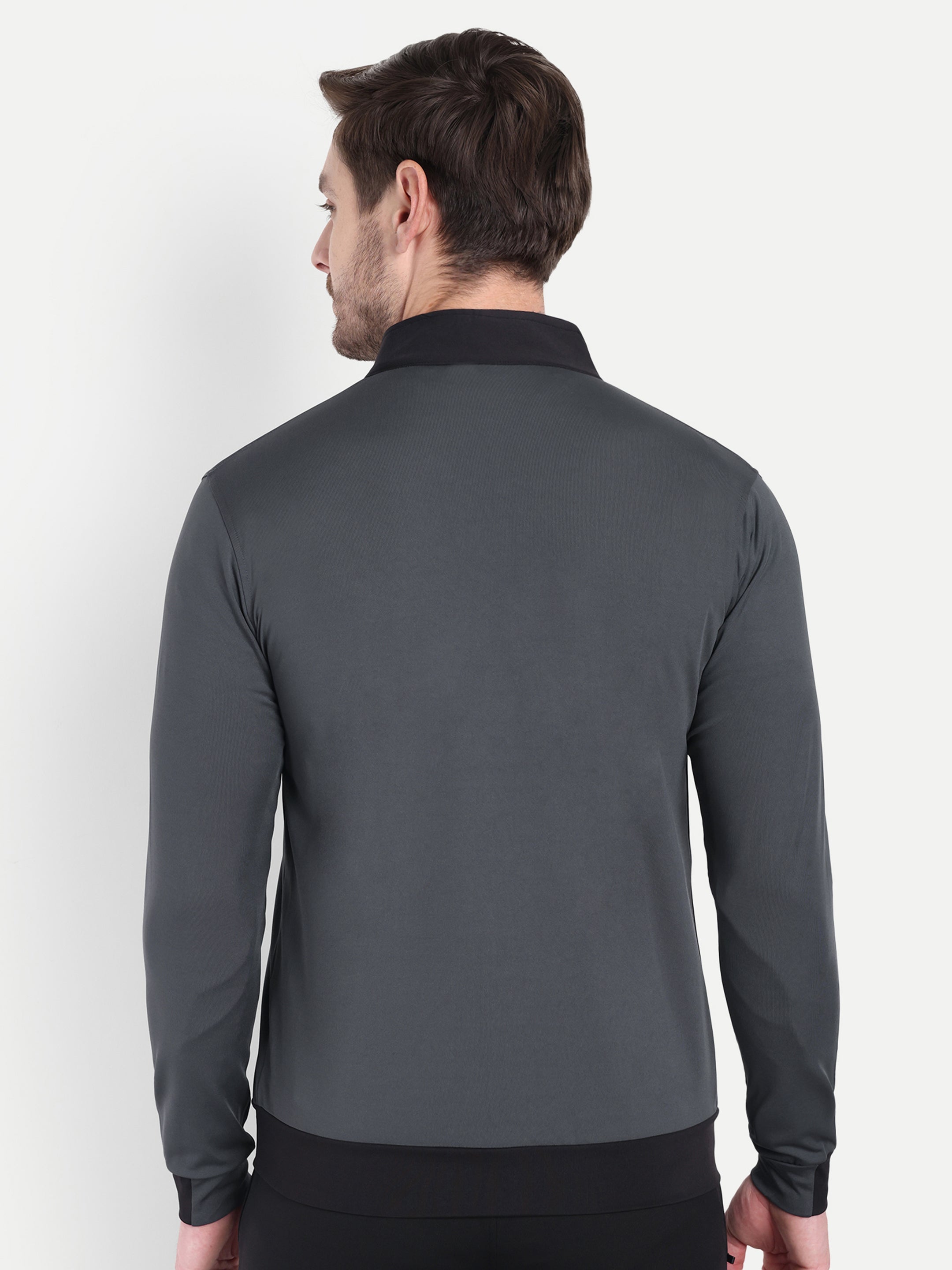Men’s Black Jacket with Gray Collar – Sleek & Sporty